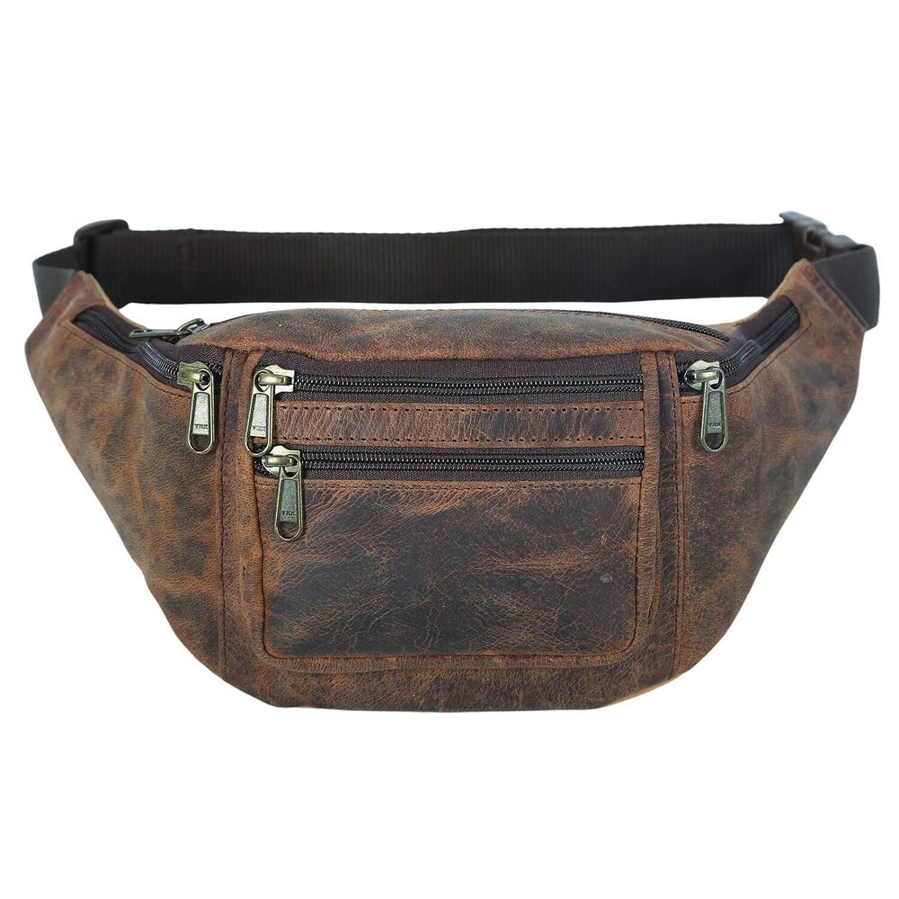 Premium Buffalo Leather Fanny Pack Waist Multifunction Hip Bum Bag Travel